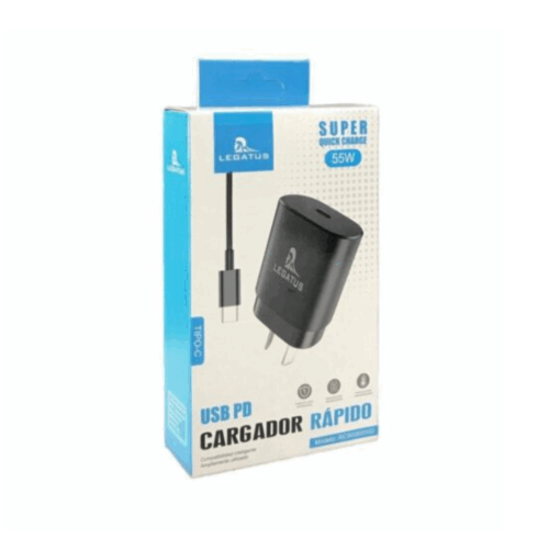 CARGADOR 220 TIPO C 55W 6A USB/C NEGRO LEGATUS RC9006000D