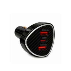 CARGADOR AUTO PLUG IN TIPO C + 2 USB TRANSPARENTE 66W CAR-53002