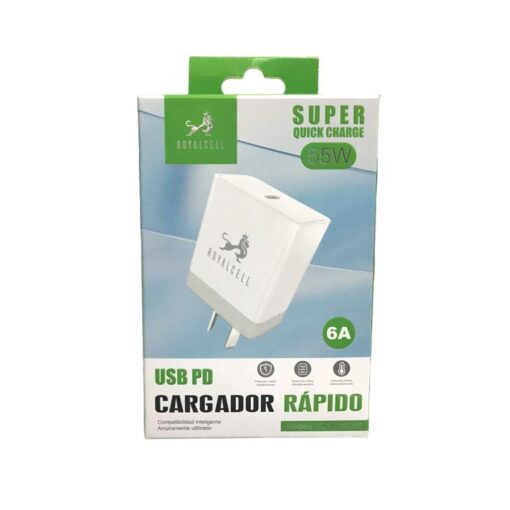 CARGADOR 220 TIPO C 55W 6A TIPO C A IPHONE ROYALCELL RC9006000B