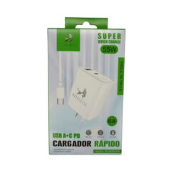 CARGADOR 220 TIPO C 55W 6A ENTRADA USB/C CABLE C A C ROYALCELL  RC9006000A