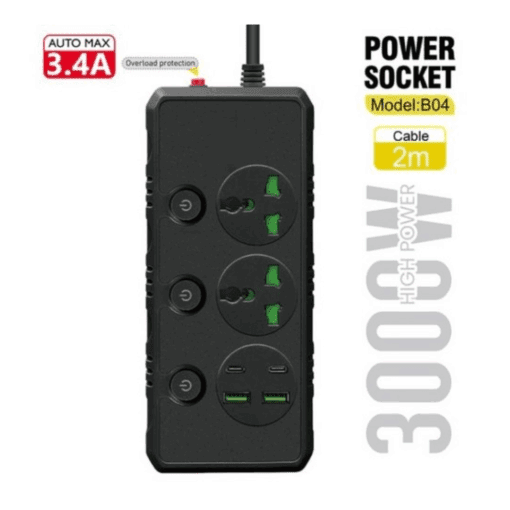 ZAPATILLA 2 ENTRADAS + 2 USB + 2 TIPO C B04 3.1A 3000W
