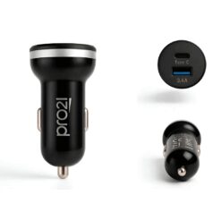 CARGADOR AUTO TIPO C + USB 3.4 POTENCIADO CABLE DESMONTABLE PRO21 CAJA