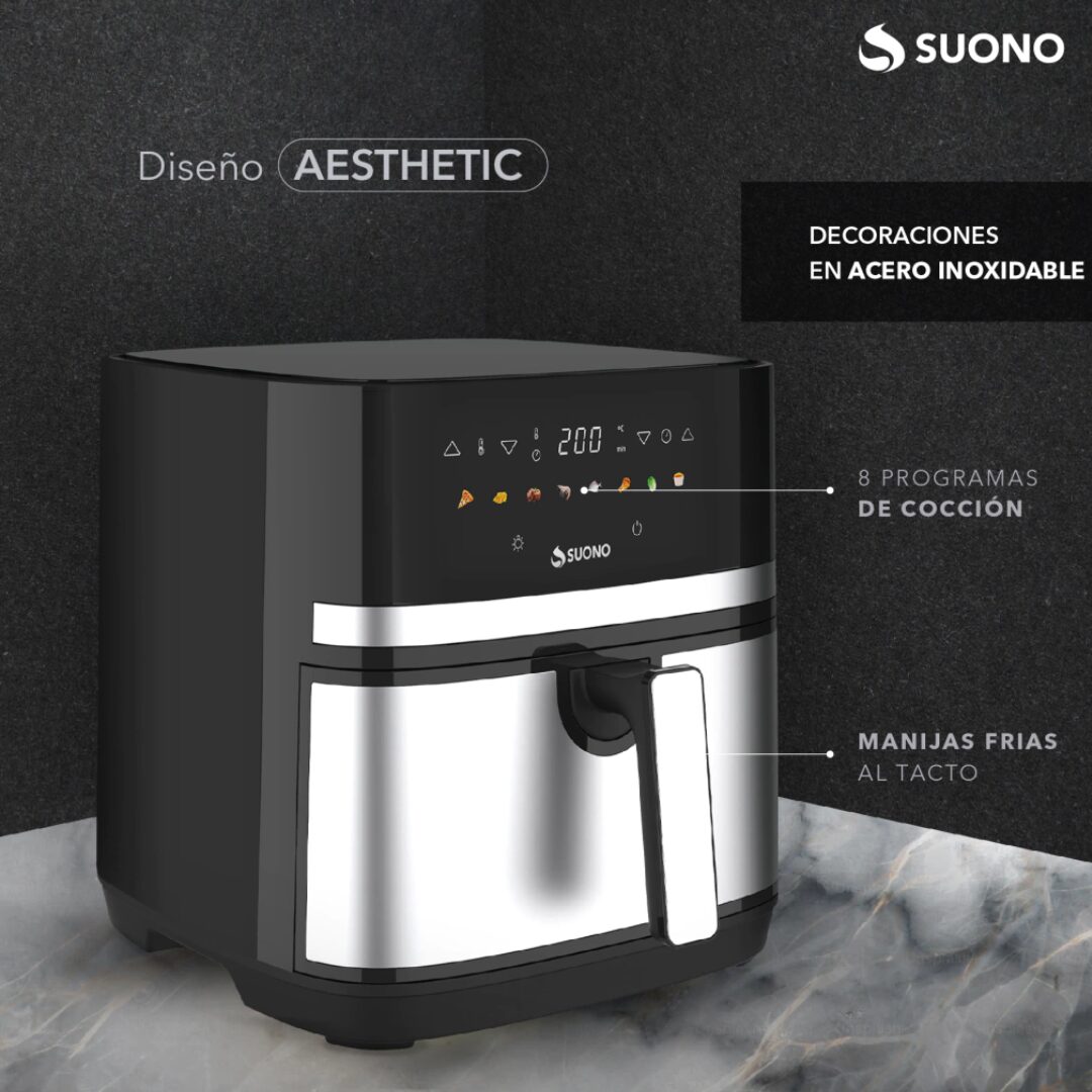 FREIDORA DE AIRE DIGITAL 8LTS 1800W SUONO HOG0201ACE - Imagen 2