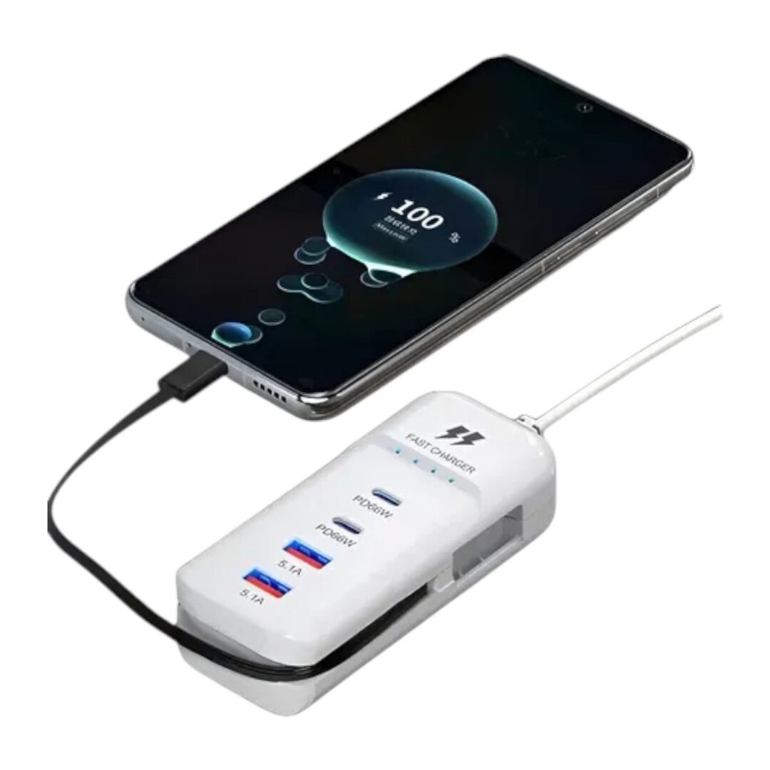 ZAPATILLA RACK CHARGER 66W 2 USB + 1 TIPO C 5.1A