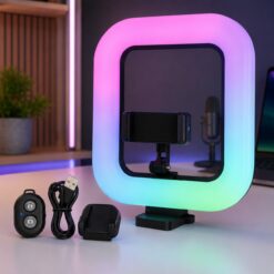 ARO DE LUZ RECTANGULAR RGB PARA CELULAR LED-83107 CON SOPORTE Y CONTROL REMOTO