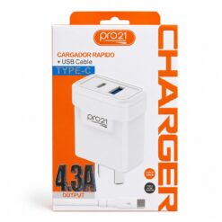 CARGADOR 220 TIPO C 4.3A CABLE DESMONTABLE 2 ENTRADAS PRO21