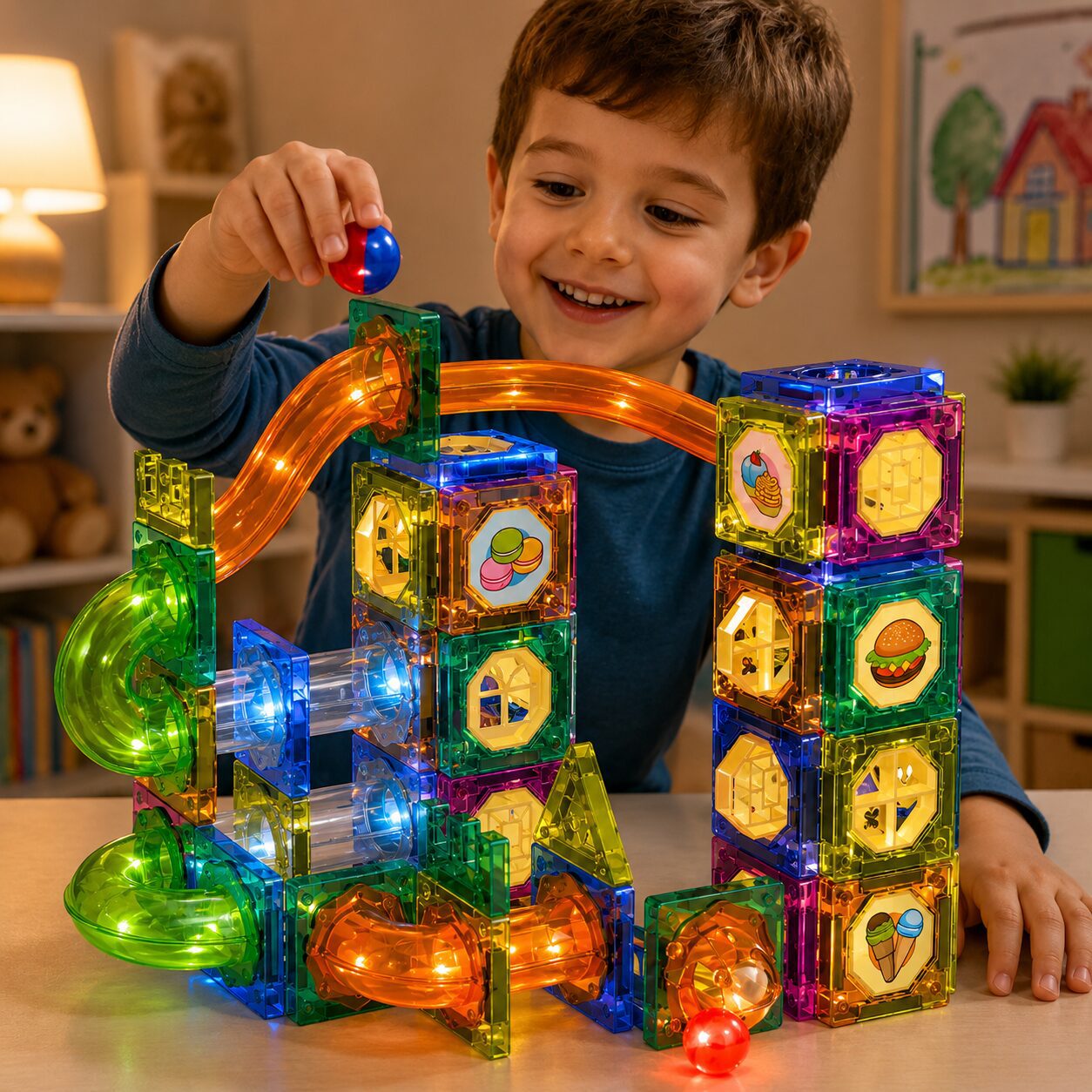 JUEGO BLOQUES MAGNÉTICOS CON PISTA DE BOLITAS 96 PIEZAS 382 - Imagen 2