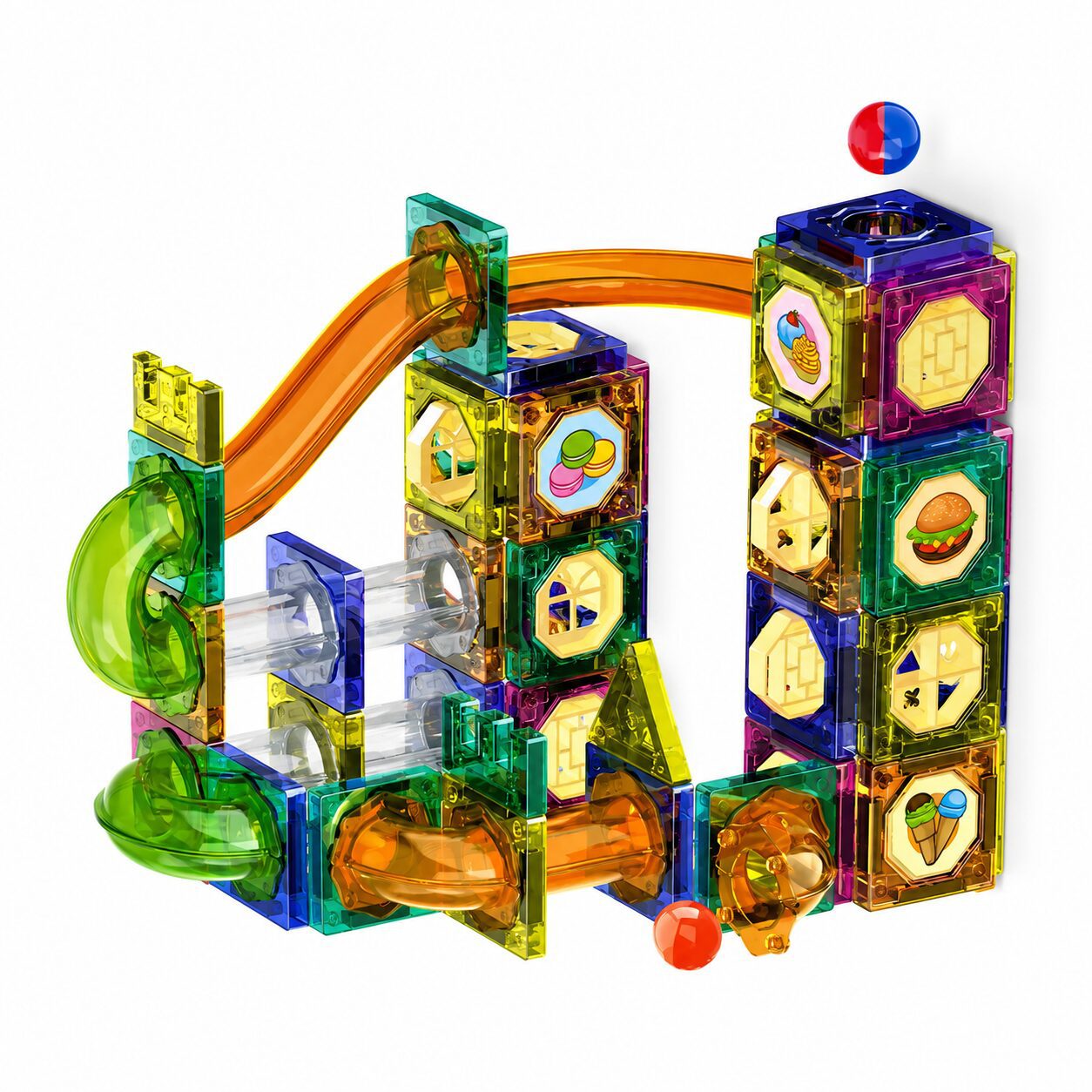 JUEGO BLOQUES MAGNÉTICOS CON PISTA DE BOLITAS 96 PIEZAS 382