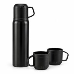 SET DE TERMO 500ML Y TAZAS PARA CAMPING ESTUCHE NARANJA