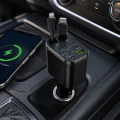 Alternative view of CARGADOR AUTO M4 5 EN 1 CON CABLE RETRÁCTIL TYPE-C Y LIGHTNING