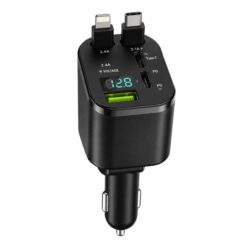 CARGADOR AUTO M4 5 EN 1 CON CABLE RETRÁCTIL TYPE-C Y LIGHTNING