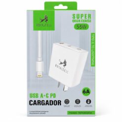 CARGADOR 55W USB A/C + CABLE TIPO C A IPHONE ROYALCELL DESARMADO RC9006000A