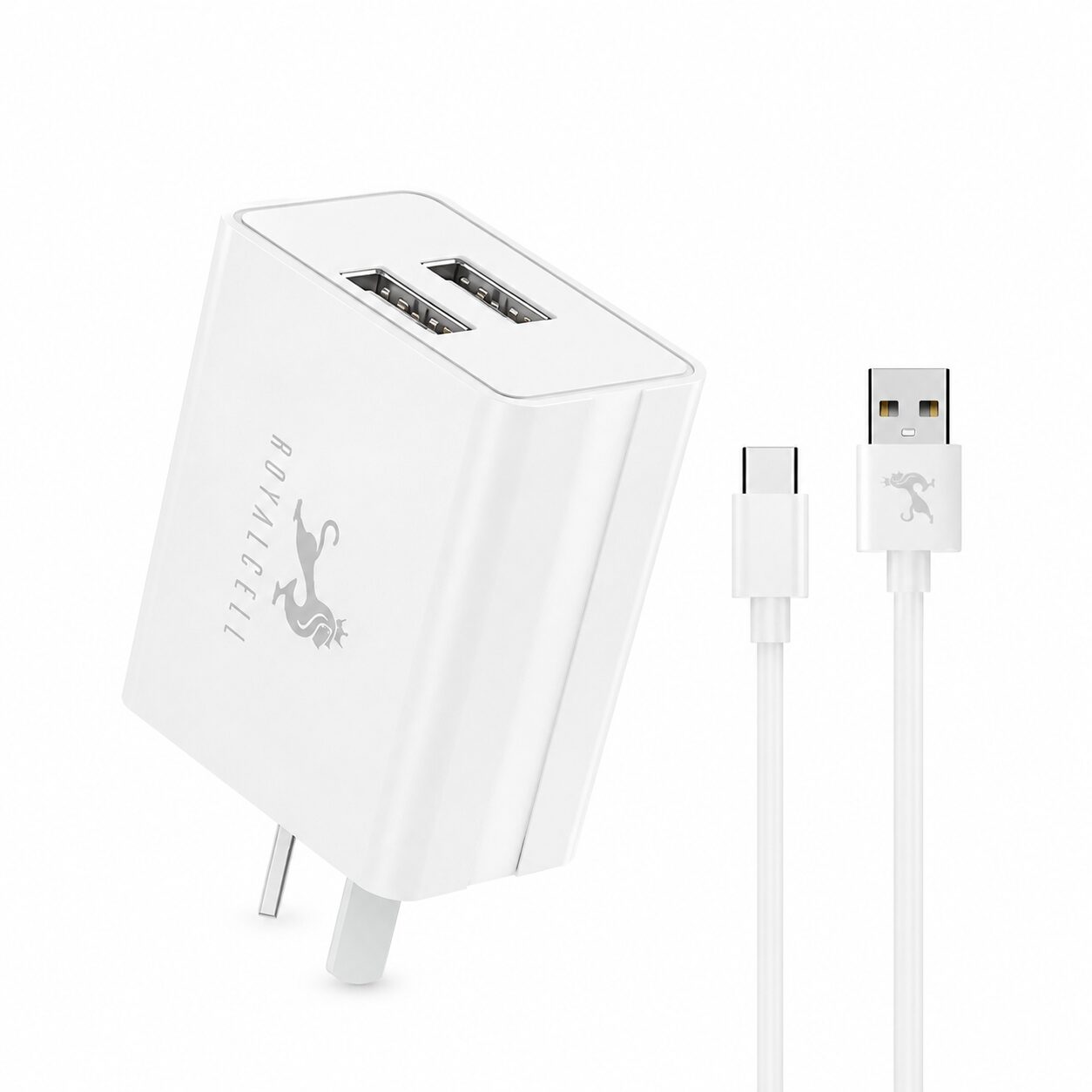 CARGADOR RÁPIDO 5.0A DOBLE USB 5A CON CABLE TIPO C ROYALCELL RC5005000A DESARMADO